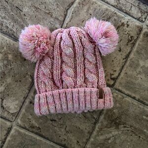 Adorable Pink Cable Knit Beanie with Pom-Poms